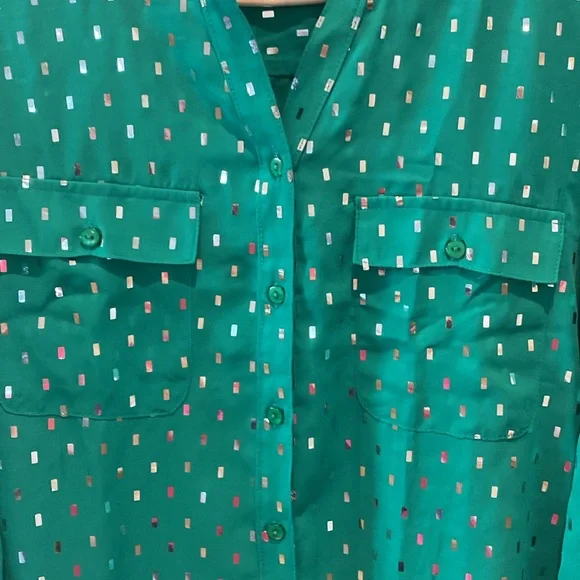 Serengeti Ladies Blouse.  Green w/Shiny Silver Pieces.  XL.‎  Button Up. - Picture 3 of 9